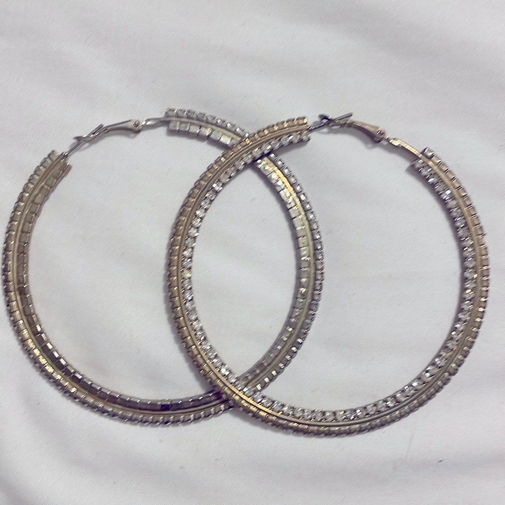 Aldo - 3 inch faux gold & faux diamond lightweight hoop earrings